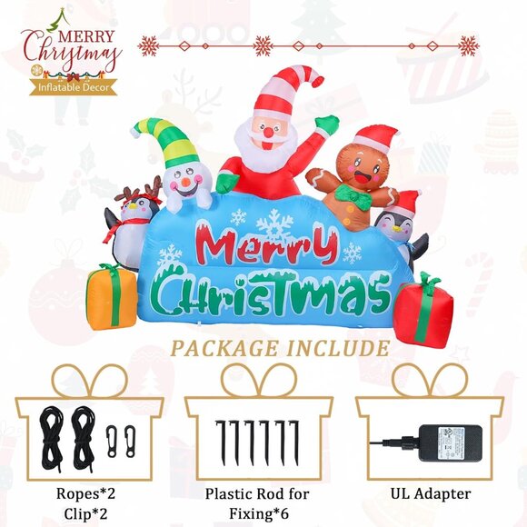 ⚡7.5FT Christmas Inflatable Santa Snowman Gingerbread Man Penguin Decoration - Picture 5 of 7